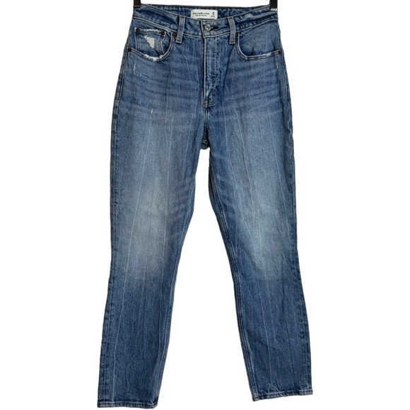 Abercrombie & Fitch High Rise Mom Jean Straight Leg Rigid Denim 25 Regular FLAW - Picture 1 of 16